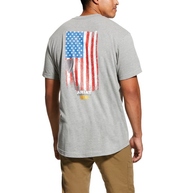 Ariat Rebar Cotton Strong American Grit Crewneck Pocket S/S Shirt - Heather Gray